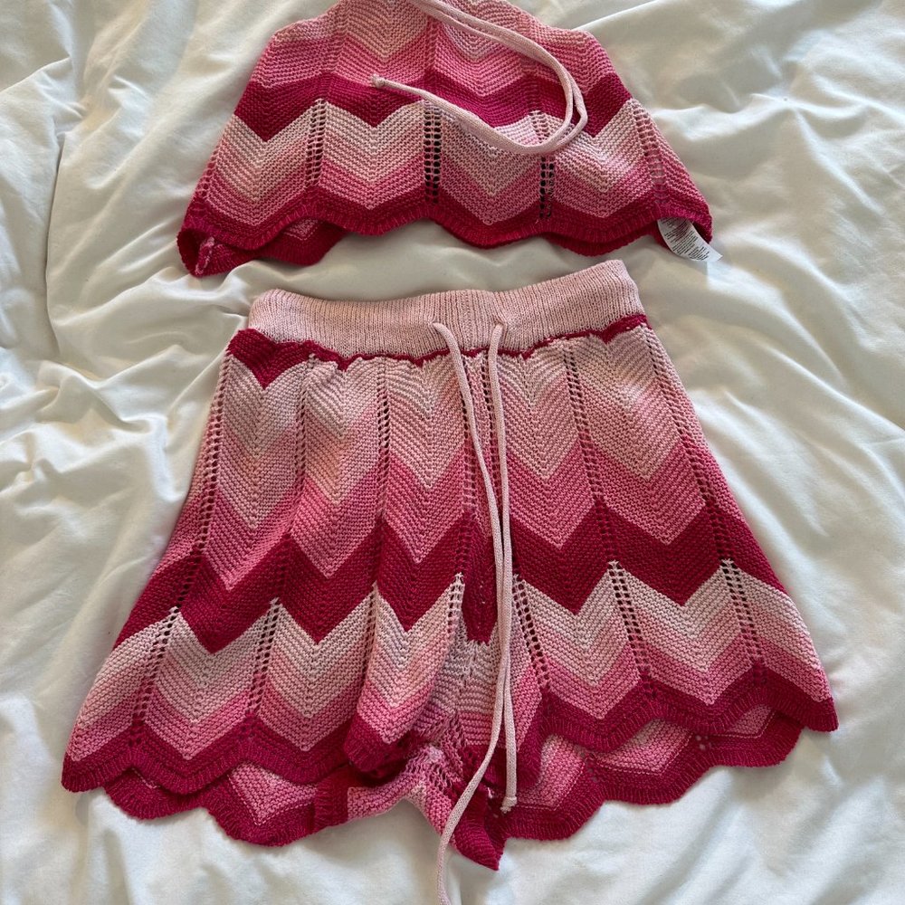 Ombre Pink + Red Crochet Matching Set